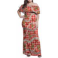 Red Palaka Hawaii Mele Kalikimaka Family Matching Off Shoulder Maxi Dress and Hawaiian Shirt Ohia Lehua Shell Leis Funny Gingerbread Santa - Polynesian Pride