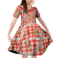 Red Palaka Hawaii Mele Kalikimaka Family Matching Off Shoulder Short Dress and Hawaiian Shirt Ohia Lehua Shell Leis Funny Gingerbread Santa - Polynesian Pride
