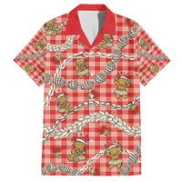 Red Palaka Hawaii Mele Kalikimaka Family Matching Off Shoulder Short Dress and Hawaiian Shirt Ohia Lehua Shell Leis Funny Gingerbread Santa - Polynesian Pride