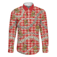 Red Palaka Hawaii Mele Kalikimaka Family Matching Off Shoulder Short Dress and Hawaiian Shirt Ohia Lehua Shell Leis Funny Gingerbread Santa - Polynesian Pride