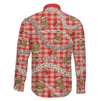 Red Palaka Hawaii Mele Kalikimaka Family Matching Off Shoulder Short Dress and Hawaiian Shirt Ohia Lehua Shell Leis Funny Gingerbread Santa - Polynesian Pride
