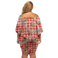Red Palaka Hawaii Mele Kalikimaka Family Matching Off Shoulder Short Dress and Hawaiian Shirt Ohia Lehua Shell Leis Funny Gingerbread Santa - Polynesian Pride
