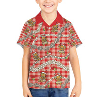 Red Palaka Hawaii Mele Kalikimaka Family Matching Off Shoulder Short Dress and Hawaiian Shirt Ohia Lehua Shell Leis Funny Gingerbread Santa - Polynesian Pride