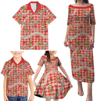 Red Palaka Hawaii Mele Kalikimaka Family Matching Puletasi and Hawaiian Shirt Ohia Lehua Shell Leis Funny Gingerbread Santa - Polynesian Pride