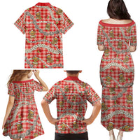 Red Palaka Hawaii Mele Kalikimaka Family Matching Puletasi and Hawaiian Shirt Ohia Lehua Shell Leis Funny Gingerbread Santa - Polynesian Pride