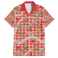 Red Palaka Hawaii Mele Kalikimaka Family Matching Short Sleeve Bodycon Dress and Hawaiian Shirt Ohia Lehua Shell Leis Funny Gingerbread Santa - Polynesian Pride