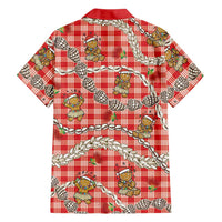 Red Palaka Hawaii Mele Kalikimaka Family Matching Short Sleeve Bodycon Dress and Hawaiian Shirt Ohia Lehua Shell Leis Funny Gingerbread Santa - Polynesian Pride