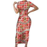 Red Palaka Hawaii Mele Kalikimaka Family Matching Short Sleeve Bodycon Dress and Hawaiian Shirt Ohia Lehua Shell Leis Funny Gingerbread Santa - Polynesian Pride