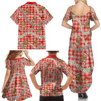 Red Palaka Hawaii Mele Kalikimaka Family Matching Summer Maxi Dress and Hawaiian Shirt Ohia Lehua Shell Leis Funny Gingerbread Santa - Polynesian Pride
