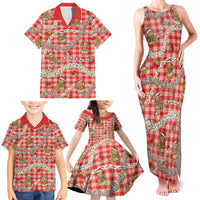 Red Palaka Hawaii Mele Kalikimaka Family Matching Tank Maxi Dress and Hawaiian Shirt Ohia Lehua Shell Leis Funny Gingerbread Santa - Polynesian Pride