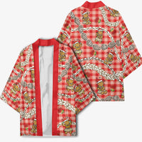 Red Palaka Hawaii Mele Kalikimaka Kimono Ohia Lehua Shell Leis Funny Gingerbread Santa - Polynesian Pride