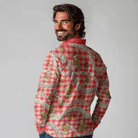 Red Palaka Hawaii Mele Kalikimaka Long Sleeve Polo Shirt Ohia Lehua Shell Leis Funny Gingerbread Santa - Polynesian Pride