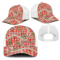 Red Palaka Hawaii Mele Kalikimaka Mesh Trucker Cap Ohia Lehua Shell Leis Funny Gingerbread Santa LT14 - Polynesian Pride