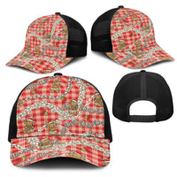 Red Palaka Hawaii Mele Kalikimaka Mesh Trucker Cap Ohia Lehua Shell Leis Funny Gingerbread Santa LT14 - Polynesian Pride