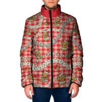Red Palaka Hawaii Mele Kalikimaka Padded Jacket Ohia Lehua Shell Leis Funny Gingerbread Santa LT14 Men Red - Polynesian Pride