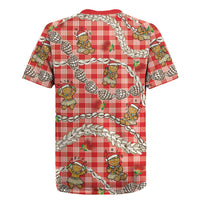 Red Palaka Hawaii Mele Kalikimaka Rugby Jersey Ohia Lehua Shell Leis Funny Gingerbread Santa LT14 - Polynesian Pride