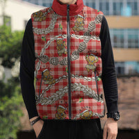 Red Palaka Hawaii Mele Kalikimaka Sleeveless Puffer Jacket Ohia Lehua Shell Leis Funny Gingerbread Santa LT14 - Polynesian Pride