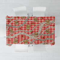 Red Palaka Hawaii Mele Kalikimaka Tablecloth Ohia Lehua Shell Leis Funny Gingerbread Santa LT14 Red - Polynesian Pride