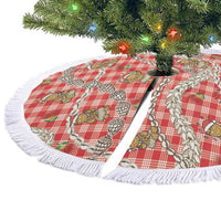 Red Palaka Hawaii Mele Kalikimaka Tree Skirt Ohia Lehua Shell Leis Funny Gingerbread Santa LT14 - Polynesian Pride