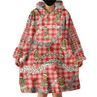 Red Palaka Hawaii Mele Kalikimaka Wearable Blanket Hoodie Ohia Lehua Shell Leis Funny Gingerbread Santa - Polynesian Pride