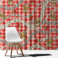 Red Palaka Hawaii Mele Kalikimaka Window Curtain Ohia Lehua Shell Leis Funny Gingerbread Santa - Polynesian Pride