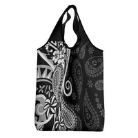 Black Polynesia Paisley Grocery Bag Polynesian With Tropical Flowers LT14 - Polynesian Pride