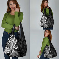 Black Polynesia Paisley Grocery Bag Polynesian With Tropical Flowers LT14 - Polynesian Pride