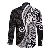 Black Polynesia Paisley Long Sleeve Button Shirt Polynesian With Tropical Flowers LT14 - Polynesian Pride