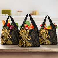 Gold Polynesia Paisley Grocery Bag Polynesian With Tropical Flowers LT14 3-pack One Size Gold - Polynesian Pride