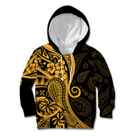 Gold Polynesia Paisley Kid Hoodie Polynesian With Tropical Flowers LT14 Hoodie Gold - Polynesian Pride