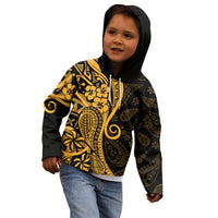 Gold Polynesia Paisley Kid Hoodie Polynesian With Tropical Flowers LT14 - Polynesian Pride