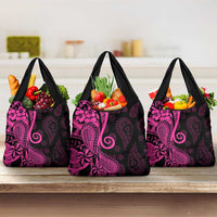 Pink Polynesia Paisley Grocery Bag Polynesian With Tropical Flowers LT14 3-pack One Size Pink - Polynesian Pride