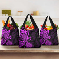 Polynesia Paisley Grocery Bag Polynesian With Tropical Flowers - Purple LT14 3-pack One Size Purple - Polynesian Pride