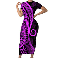 Polynesia Paisley Short Sleeve Bodycon Dress Polynesian With Tropical Flowers - Purple LT14 Long Dress Purple - Polynesian Pride