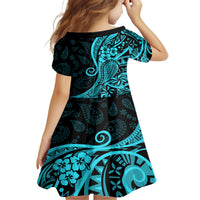 Polynesia Paisley Family Matching Long Sleeve Bodycon Dress and Hawaiian Shirt Polynesian With Tropical Flowers - Turquoise LT14 - Polynesian Pride