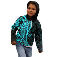 Polynesia Paisley Kid Hoodie Polynesian With Tropical Flowers - Turquoise LT14 - Polynesian Pride