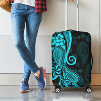 Polynesia Paisley Luggage Cover Polynesian With Tropical Flowers - Turquoise LT14 - Polynesian Pride