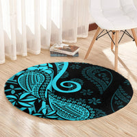 Polynesia Paisley Round Carpet Polynesian With Tropical Flowers - Turquoise LT14 - Polynesian Pride