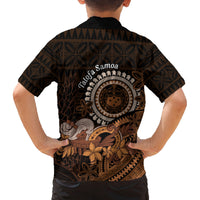 Talofa Samoa Family Matching Off Shoulder Short Dress and Hawaiian Shirt Samoan Kava Bowl Siapo Pattern - Brown LT14 - Polynesian Pride