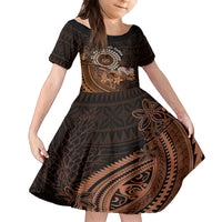 Talofa Samoa Family Matching Tank Maxi Dress and Hawaiian Shirt Samoan Kava Bowl Siapo Pattern - Brown LT14 Daughter's Dress Brown - Polynesian Pride