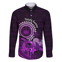 Purple Talofa Samoa Family Matching Off Shoulder Short Dress and Hawaiian Shirt Samoan Kava Bowl Siapo Pattern LT14 Dad's Shirt - Long Sleeve Purple - Polynesian Pride