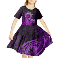 Purple Talofa Samoa Kid Short Sleeve Dress Samoan Kava Bowl Siapo Pattern LT14 - Polynesian Pride