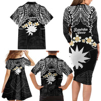 Ekamowir Omo Nauru Family Matching Long Sleeve Bodycon Dress and Hawaiian Shirt Naoero Twelve-pointed Star Polynesian Tattoo