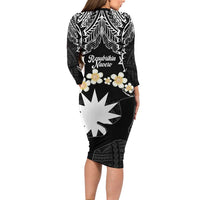 Ekamowir Omo Nauru Family Matching Long Sleeve Bodycon Dress and Hawaiian Shirt Naoero Twelve-pointed Star Polynesian Tattoo