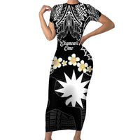 Ekamowir Omo Nauru Family Matching Short Sleeve Bodycon Dress and Hawaiian Shirt Naoero Twelve-pointed Star Polynesian Tattoo