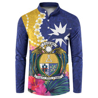 Nauru Independence Day Button Sweatshirt Coat Of Arms With Tropical Flowers LT14 Blue - Polynesian Pride