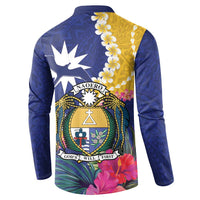 Nauru Independence Day Button Sweatshirt Coat Of Arms With Tropical Flowers LT14 - Polynesian Pride