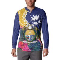 Nauru Independence Day Button Sweatshirt Coat Of Arms With Tropical Flowers LT14 - Polynesian Pride
