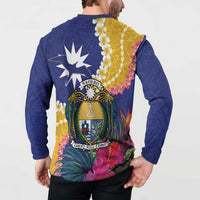 Nauru Independence Day Button Sweatshirt Coat Of Arms With Tropical Flowers LT14 - Polynesian Pride