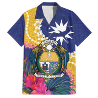Nauru Independence Day Family Matching Off Shoulder Maxi Dress and Hawaiian Shirt Coat Of Arms With Tropical Flowers